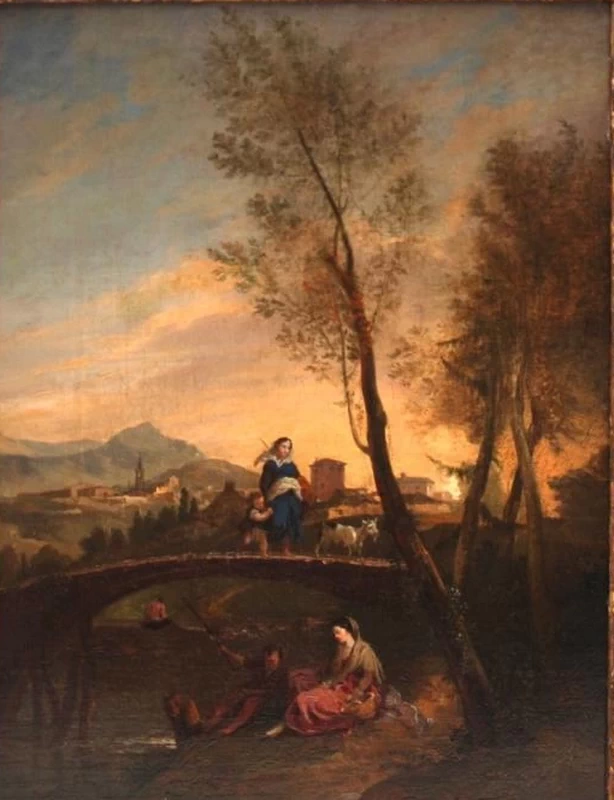 Paesaggio con ponte e personaggi - attribuito